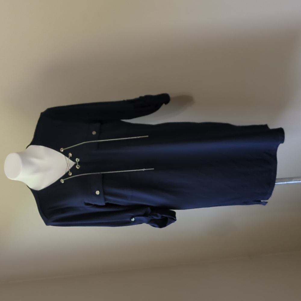 Joan Vass navy roll-tab sleeve shirt dress medium
